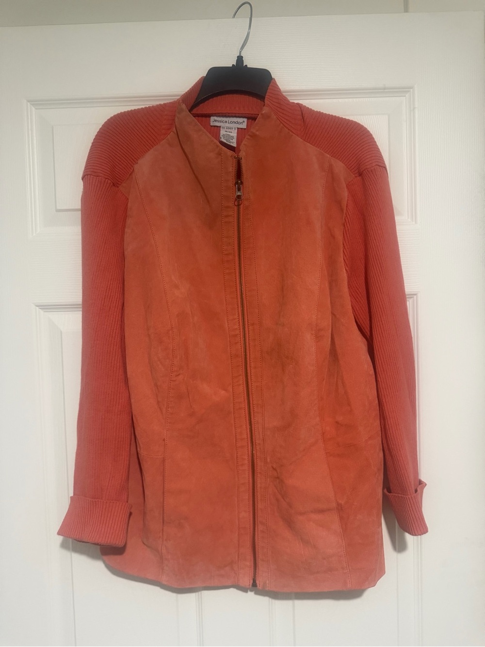 Jessica London Orange Suede & Knit Zip-Front Jacket